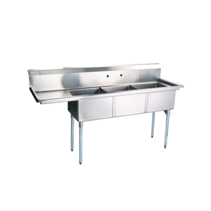 Three Compartment Sink 24″ X 24″ With Left Drain Board