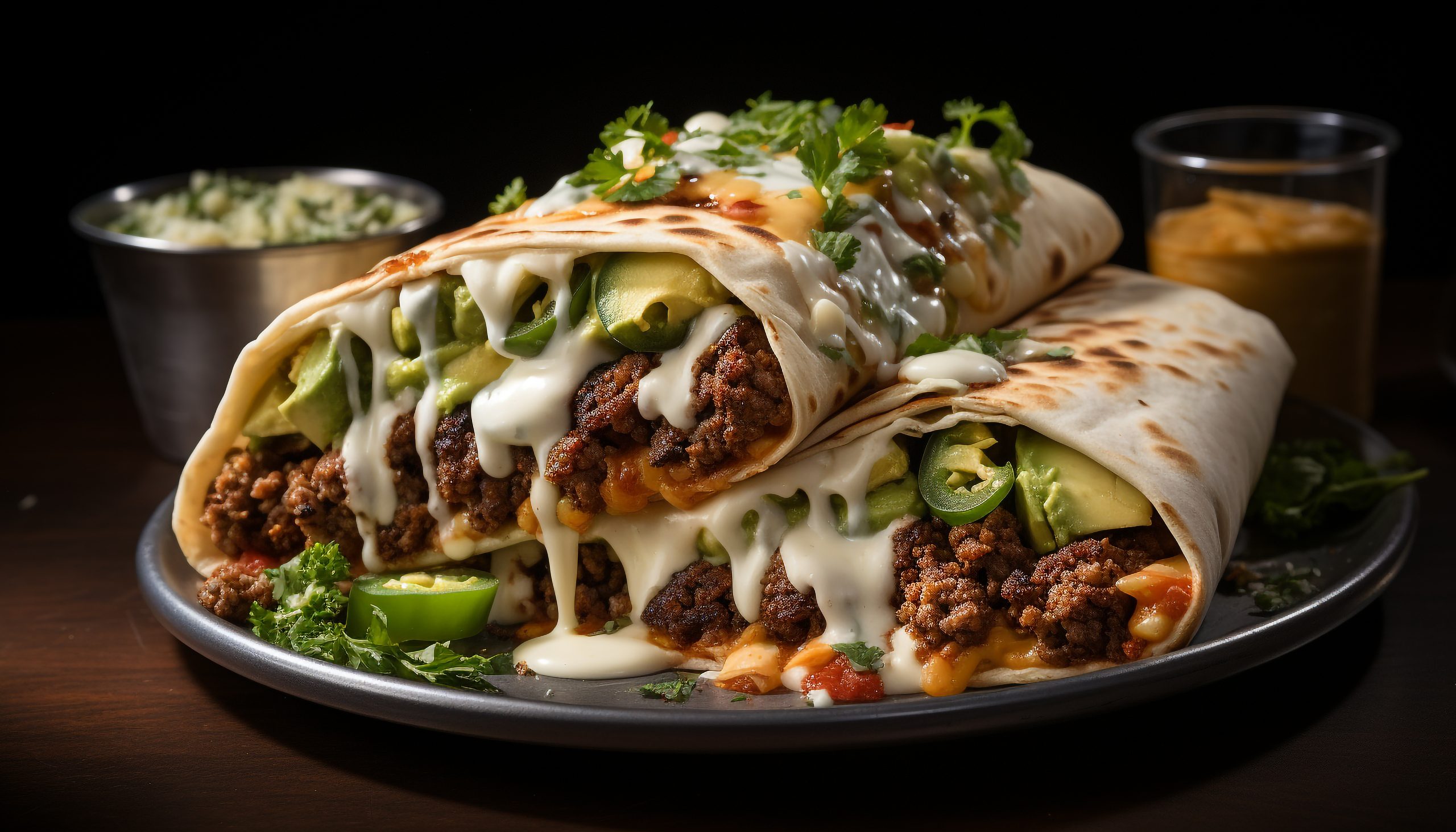 BC Restaurant Equipment Gourmet Mexican meal grilled beef taco on flatbread with guacamole generated by AI